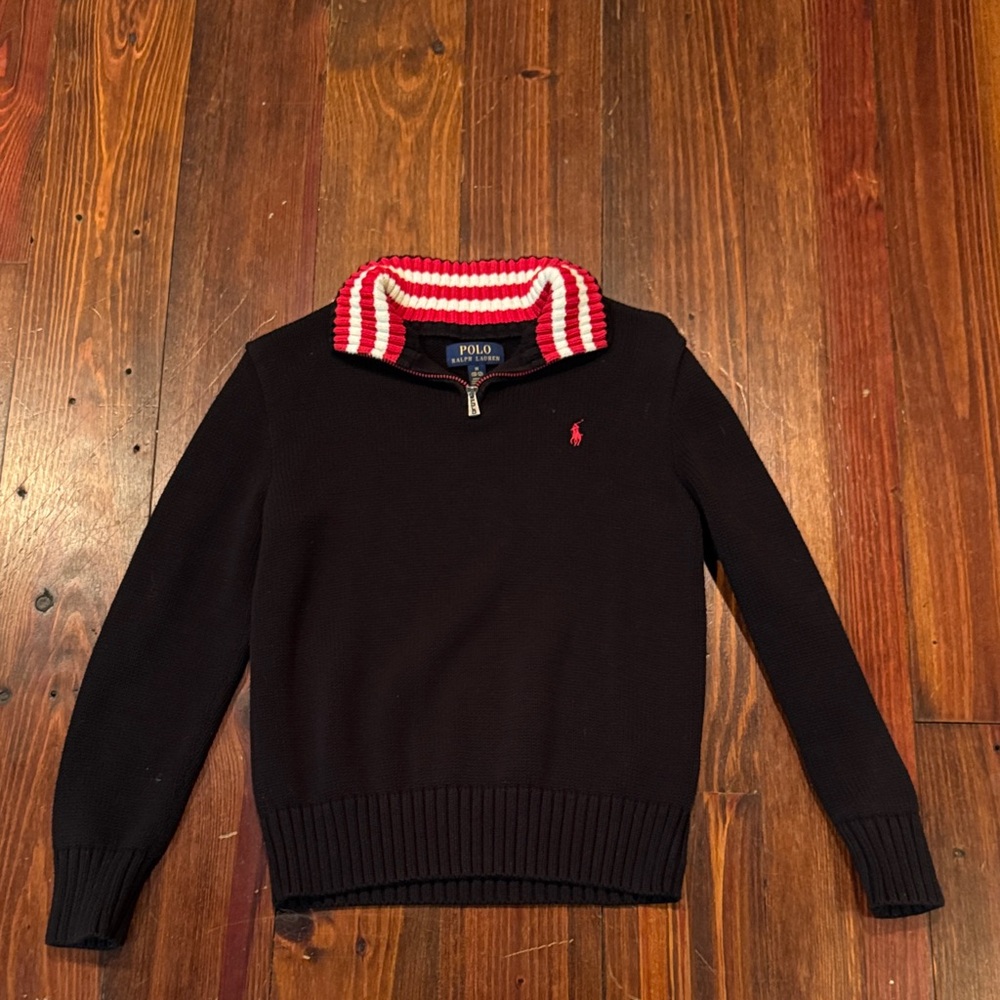 Polo by Ralph Lauren Kids Black Sweater with Red And White Collar NWOT - Picture 1 of 3